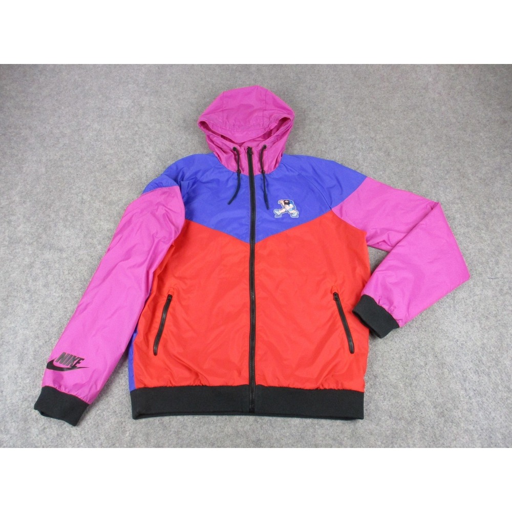 Nike Jacket Womens Medium Pink Blue Heritage Colorblock Windbreaker Hike Coat